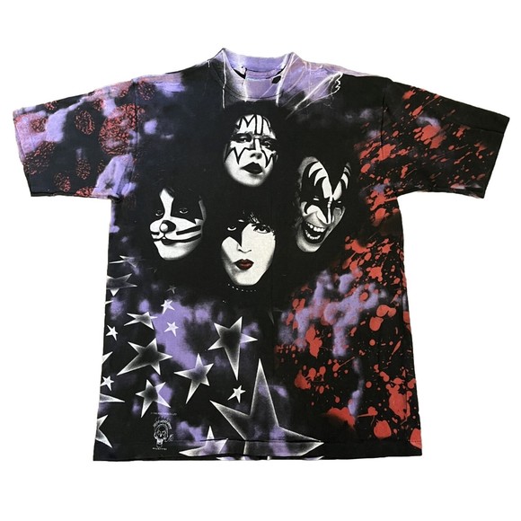 Rare Vintage ALL SPORT Kiss Alive Worldwide 1996-97 All Over Print T Shirt L